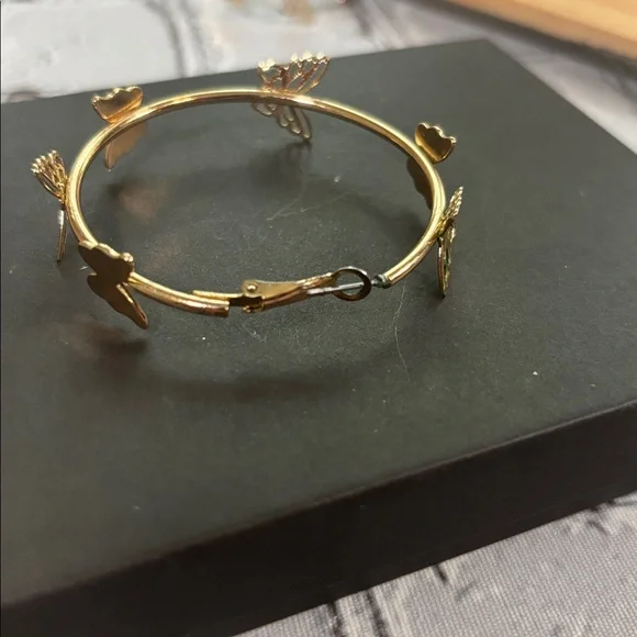 Gold Tone Butterfly Hoop Earrings - Picture 6 of 7